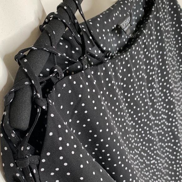 Topshop pin dot lace-up shoulders blouse - Picture 2 of 5